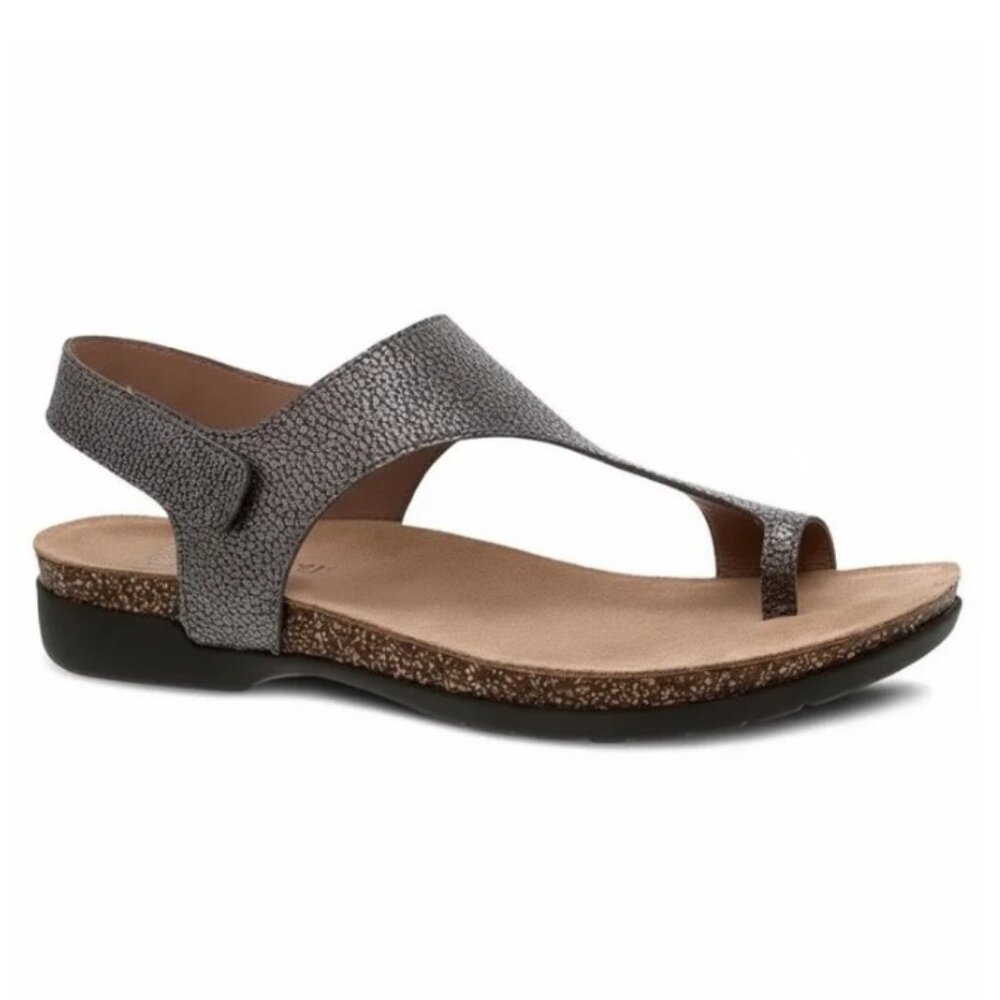 Dansko Reece Sandal Womens 37 Pewter Metallic Leather Cork Slingback